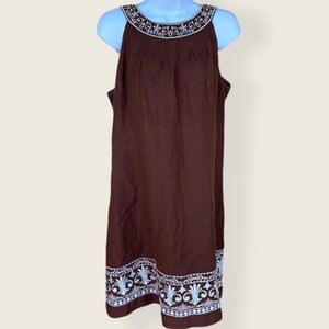 Halter Brown embroidered linen tank Dress